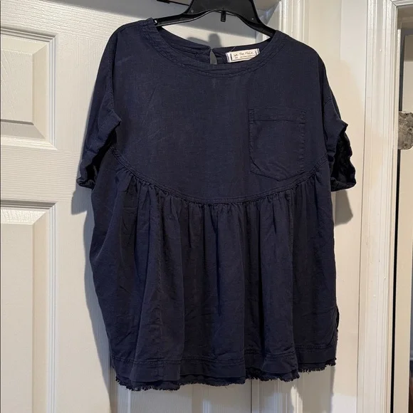 We The Free Navy Oversized Small Babydoll Flowy Relaxed Fit Pockets Linen Blend - Picture 3 of 15